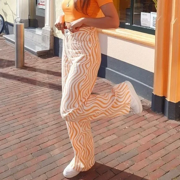 Zara wide leg jeans wavy swirls print blogger tiktok jeans lisa says gah paloma - Picture 7 of 9